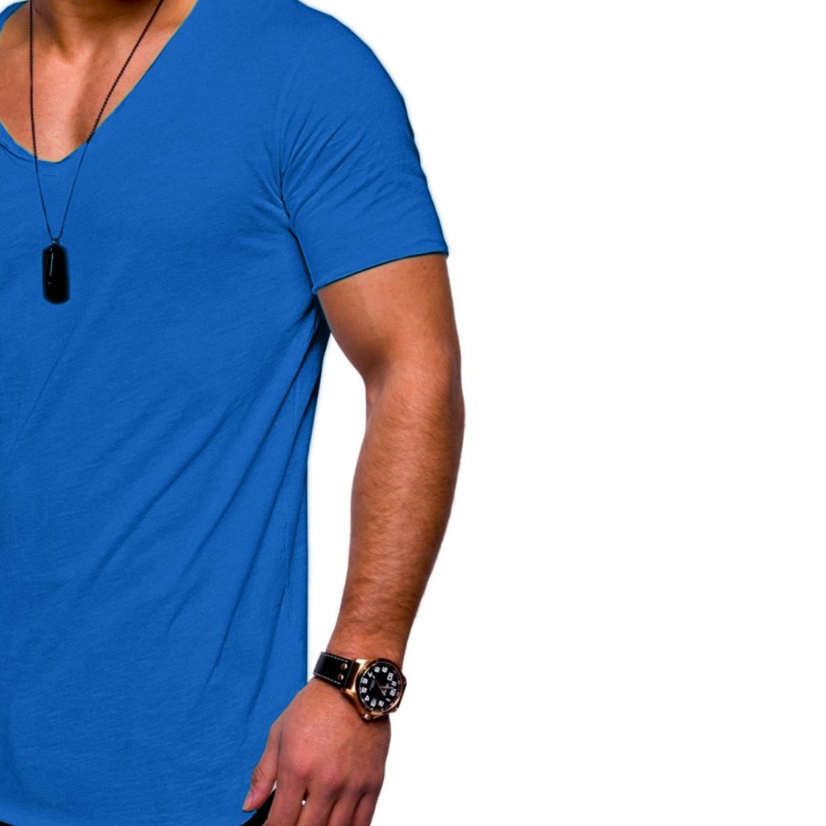 Ανδρικό T-Shirt V Μονόχρωμο (561) - BLUE ROYAL - Panda Clothing