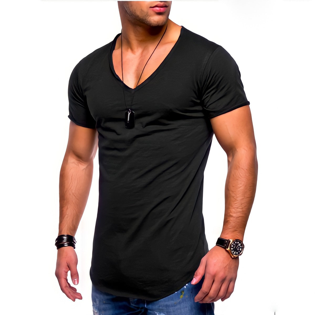 Ανδρικό T-Shirt V Μονόχρωμο (561) - Panda Clothing